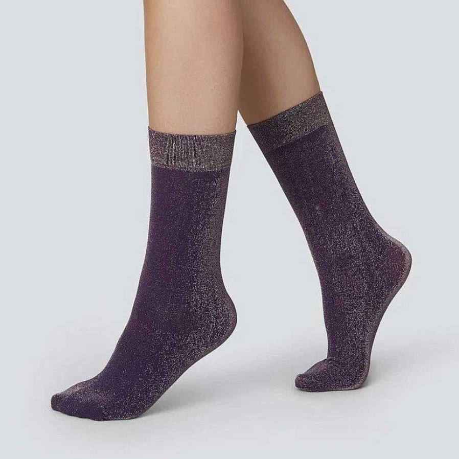 Tillbehor Calou | Ines Shimmery Socks Plommon